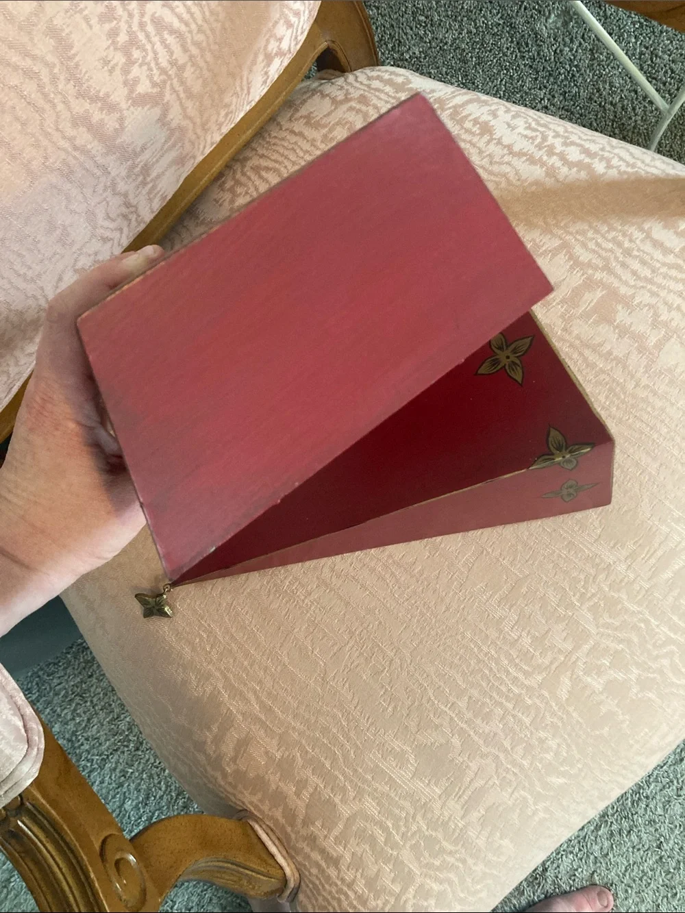 Pair of Metal Red Decorative Wall Shelves with Gold Accents